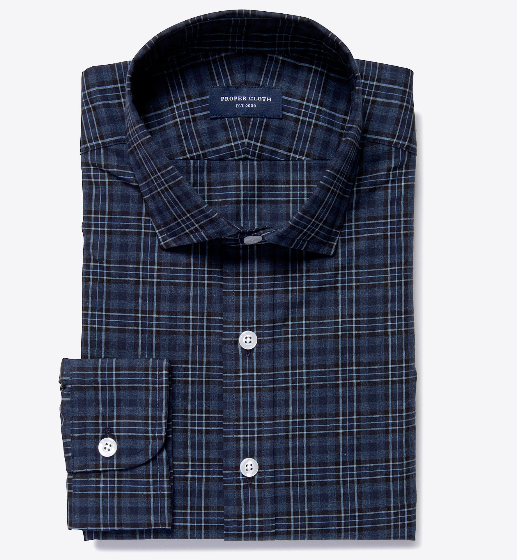 Sullivan Dark Blue Melange Plaid Men's Dress Shirt by Proper Cloth