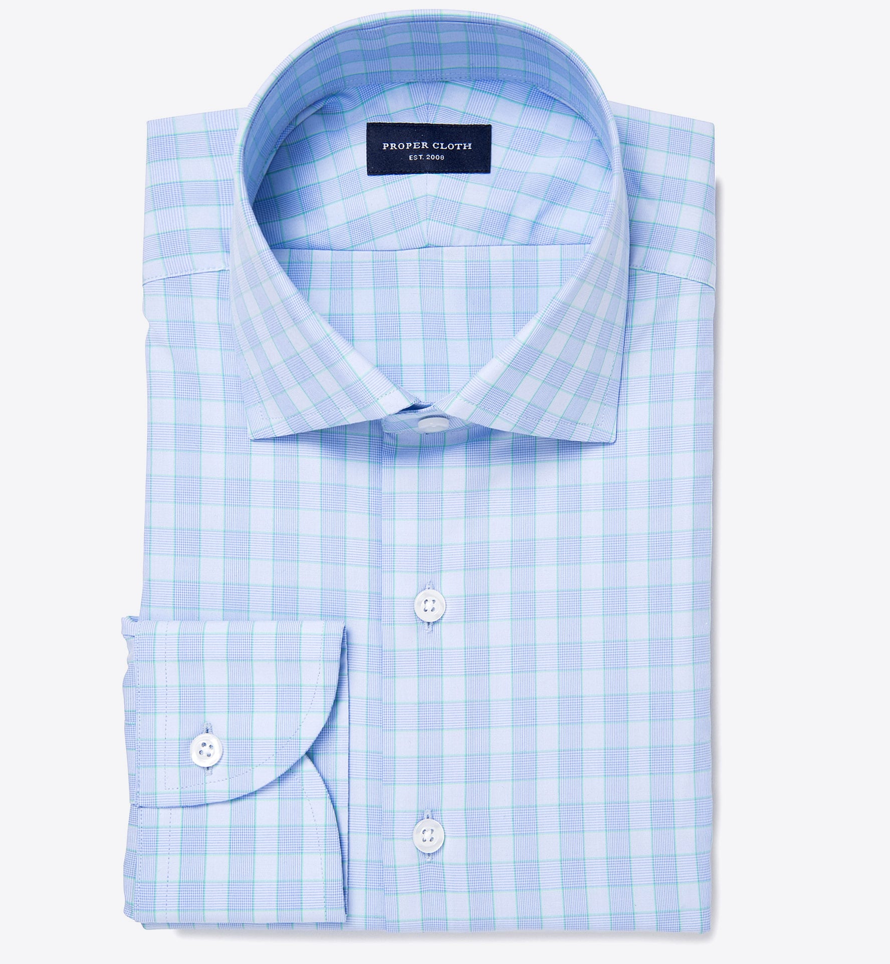 Astor 120s Blue and Green Glen Plaid Fitted Dress Shirt by Proper Cloth