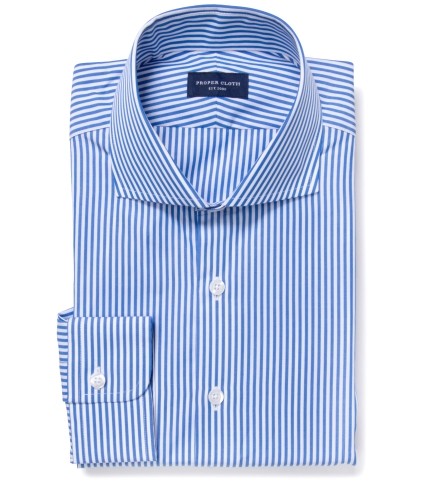 140s Blue Wrinkle-Resistant Bengal Stripe Men's Dress Shirt by Proper Cloth