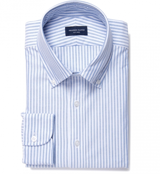 Blue University Stripe Heavy Oxford Fitted Shirt by Proper Cloth
