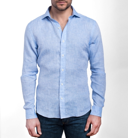 Canclini Light Blue Linen Fitted Shirt by Proper Cloth