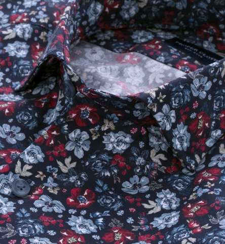 Albini Navy Red and Light Blue Floral Print Custom Made Shirt by Proper ...